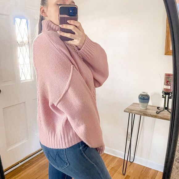 ATM Wool Cable Knit Turtleneck Sweater Blush Pink - Picture 2 of 10